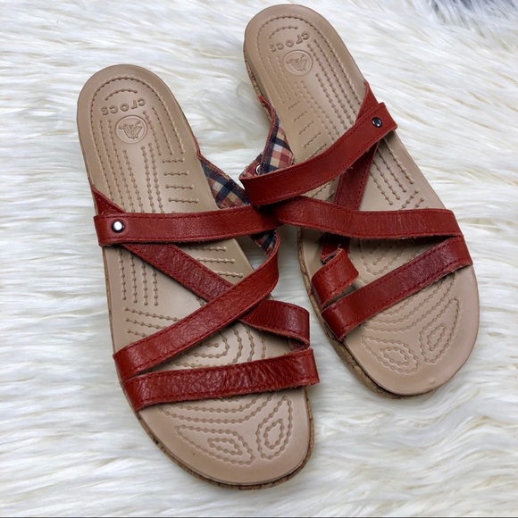 Crocs | Leather and Cork Wedge Sandals - Picture 2 of 7